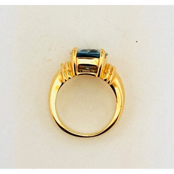 Estate Gold Plated Sterling Silver Blue Topaz Ring Size 5, 925, 5.7g Stunning - Picture 4 of 10